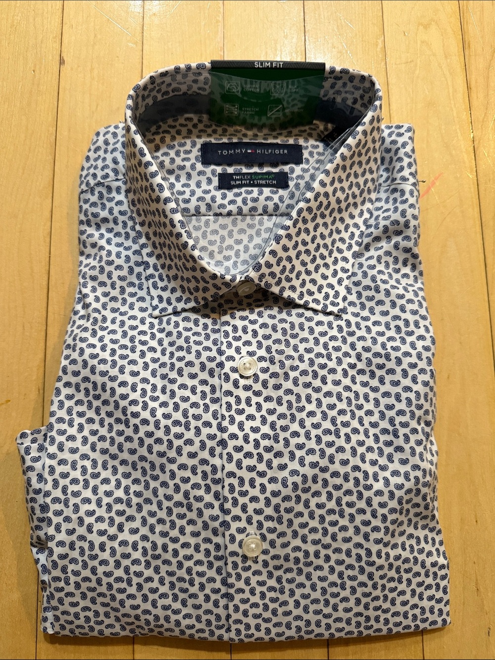 Tommy Hilfiger White Dress Shirt with Navy Paisley Pattern